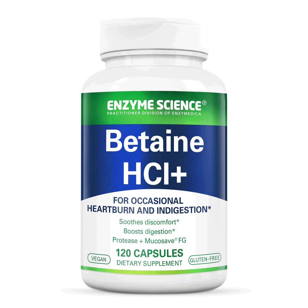 Enzyme Science Betaine HCl Pepsin - Supplement for Low Smache Acid - Betaine Hydrochlorothiade Supplement - Dgestive Enzymes - Enzimas Digestivas - 120 kapselia