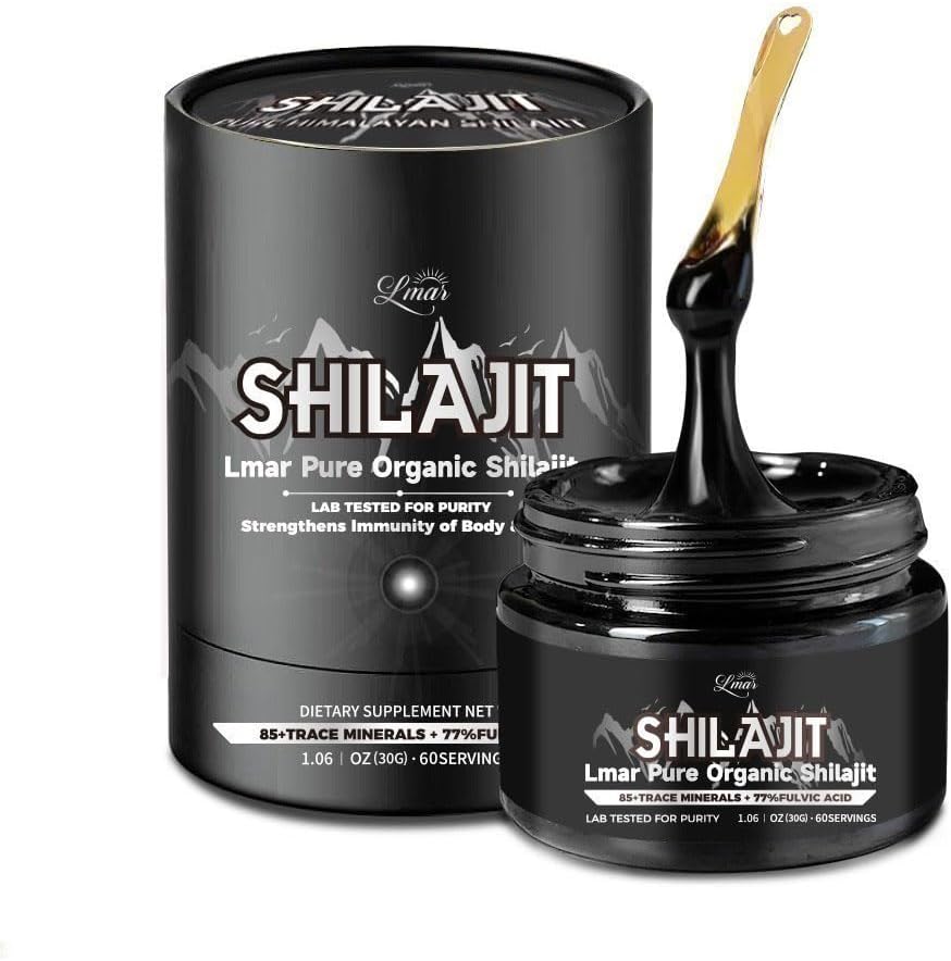 Lmar Pure Organic Himalayan Shilajit Hartsi 100% Natural 75 Tarjoilu Food Supplements Shilajit miesten & naisten Lab Testattu rikas 85+ Trace Minerals & yli 77% Fulvic Acid
