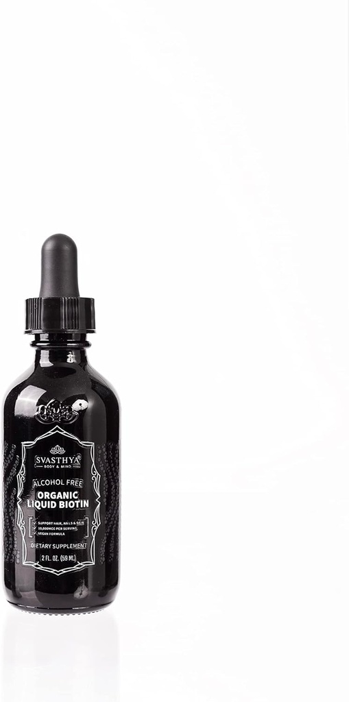 Svasthya Body & Mind Organic Liquid Biotin Drops för stark hårväxt - Vitamin B-komplex för kvinnor - naturligt hårtillskott