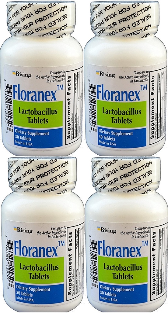 Floranex Probiootti 2 Miljoonaa PMY, Lactobacillus Acidophilus Colon Digestive Health, Generic for Lactinex, Säilyvyys Ei jääkaappi, 50 tablettia per pullo, 4-pakkaus