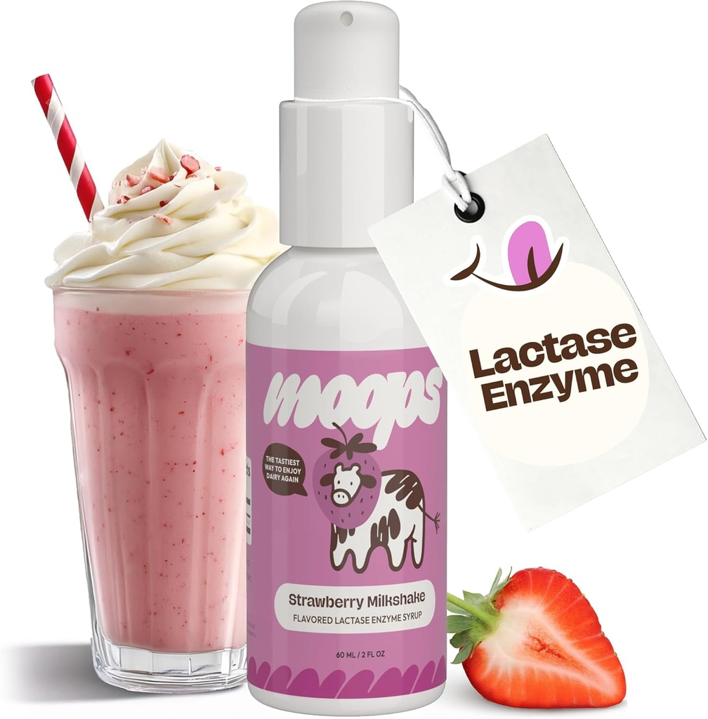 Moops Liquid Lactase Enzyme Syrup 2oz ... herkullinen mansikkapirtelö Maku... 10 000 FCC-yksikköä nopeatoimiseen meijerihoitoon...