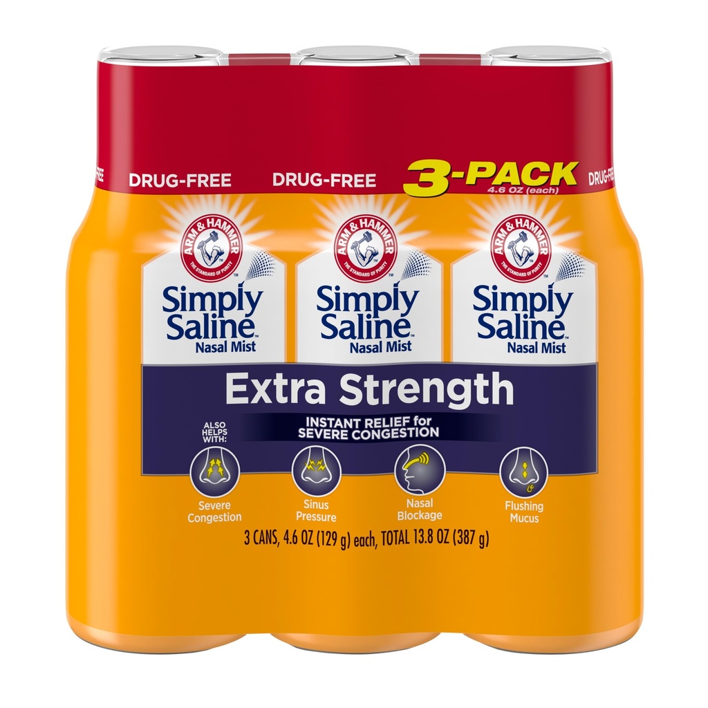 Yksinkertaisesti suolainen Extra Strength vaikea Ruuansulatusta helpottava Nenän sumu: 4,6oz 3-pakkaus