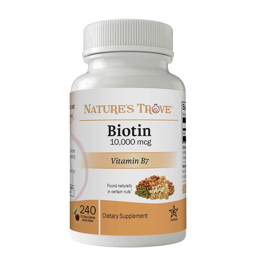Naturens Trove Biotin 10 000 mcg 240 EZ Chew tabletter Cherry smak