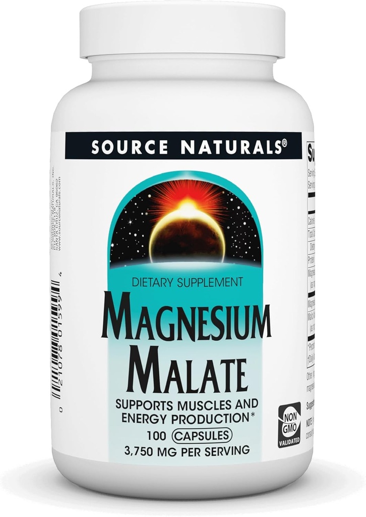 Lähde Naturals Magnesiummalaatti 3750 mg per tarjoilu Essential Magnesium Malic Acid Supplement - 100 kapselia