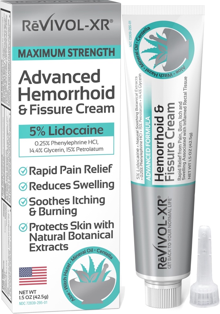 Avancerad hemorrojdbehandling. 5% Lidocaine + Shrinks + Skyddar hud + Aloe + Häxa Hazel + Botanik, extern och inre användning. Mest komplett OTC Ointment & Fissure Cream, snabb lättnad, tillverkad i USA.