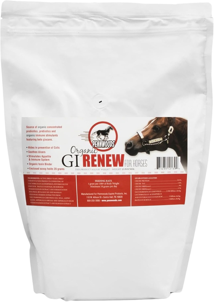 Pennwoods GI Renew, Probiootit hevosen, immuuni- ja ruokahalun stimulointi, prebiootit, digestiiviset entsyymit .