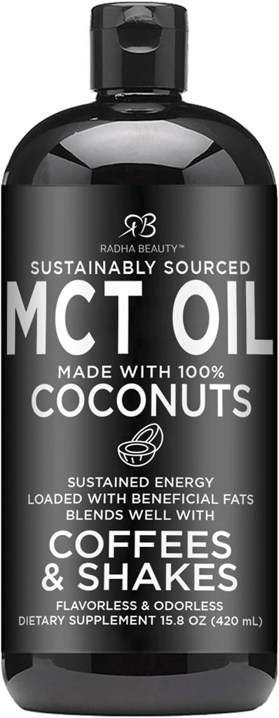 Radha Beauty Premium MCT Oil Made endast från Non-GMO Coconuts - 15.8oz. Keto, Paleo, Gluten Free och Vegan Godkänd.