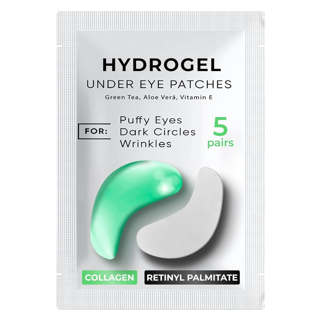 Under Eye Patchs for Dark Circles, Puffiness 5 Pairs - Tummat ympyrät alle silmän hoito - Under Eye Mask Gel - Under Eye Gel Patches for Puffy Eyes - Vihreä tee, Kollageeni silmän paikat - Under Eye Pads