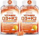 D3 K2 -vitamiinia aikuisille - D3 5000IU + K2 (MK-7) 120mcg - sokeriton D3 ja K2 lisäravinteet Omega-3, metyyli B12, B9, B6, vitamiinit E & Sinkki - kalsiumin imeytymiseen ja immuuniterveyteen