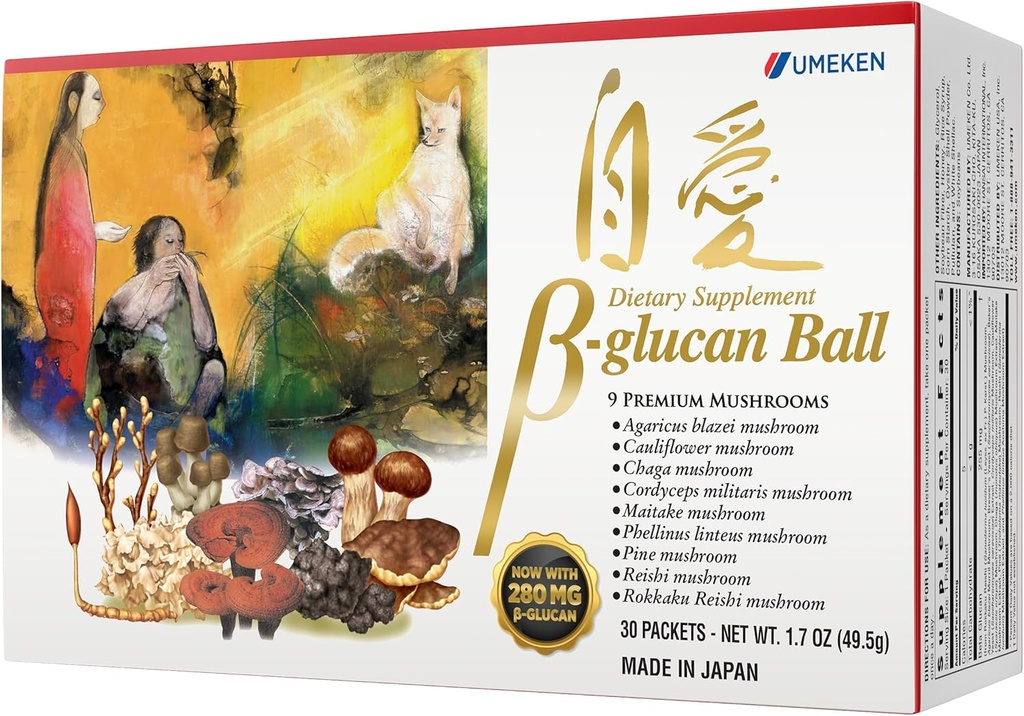 Umeken Beta Glucan, Immuuni Boost, Sieniuute, ravintolisä, Blend of 9 Premium Sieniuute Paketit, Helppo ottaa Beta Glucan lisäravinteet, 1 kuukausi Supply, 30 Count Box, Pakkaus 1