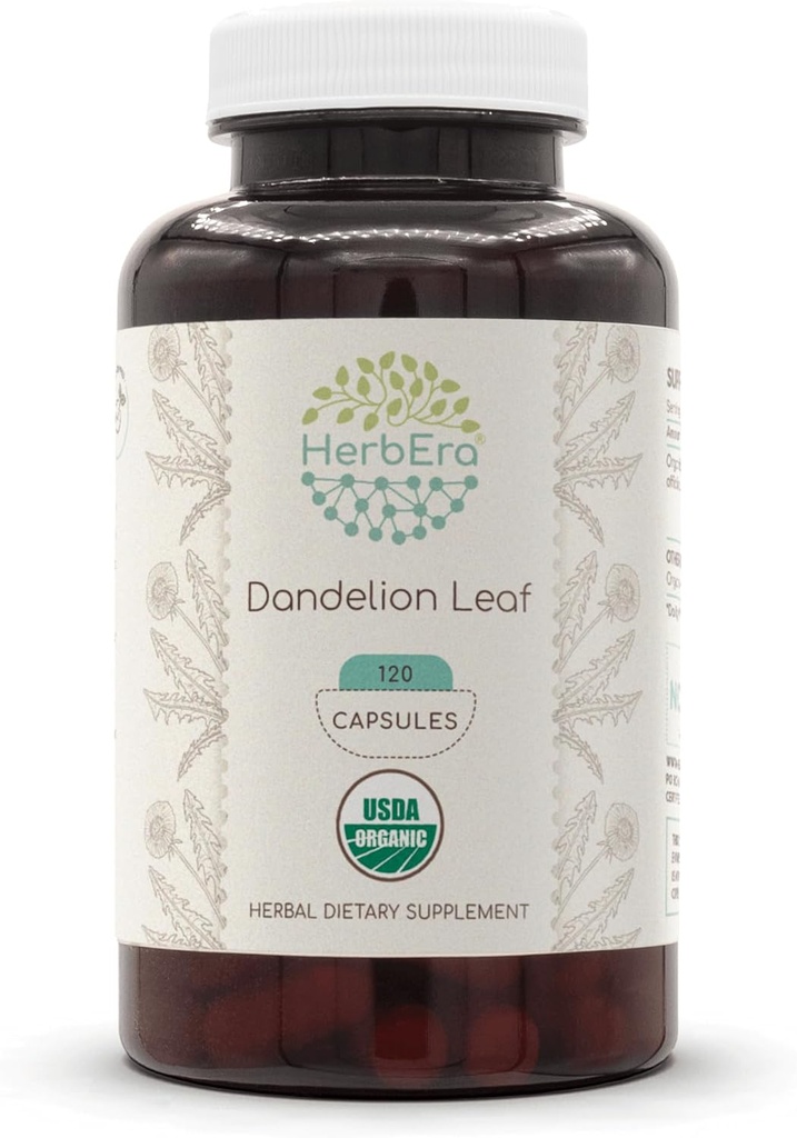 HerbEra Voikukka Leaf 120 kapselia, 500 mg, USDA Organic Voikukka (Taraxacum Officinale) Kuivattu lehti (120 kapselia)