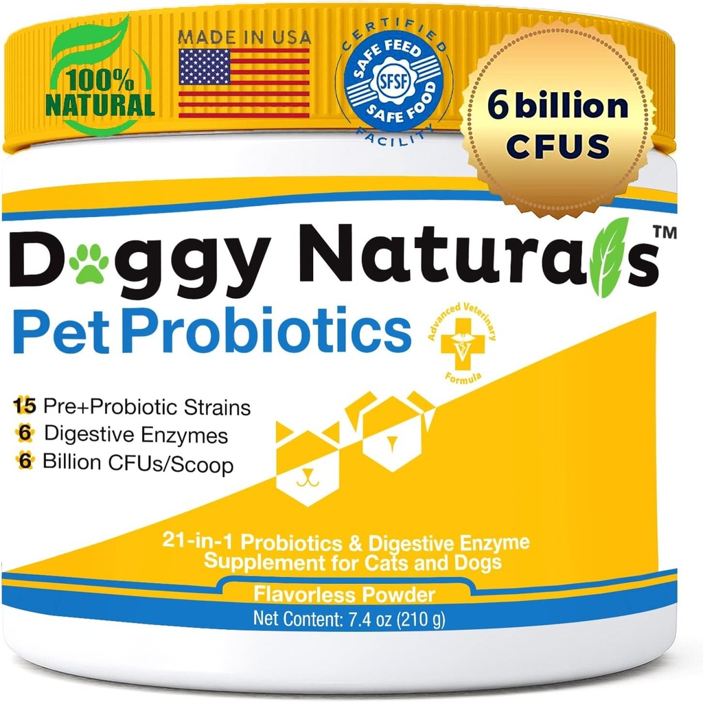 Probiotika för hundar och katter - Max-Strength med15 Strains Pre & Probiotics Digestive Health, Öka och underhålla korrekt gut Flora (Made in USA) 7.4 Oz (6 miljarder CFU per skopa)