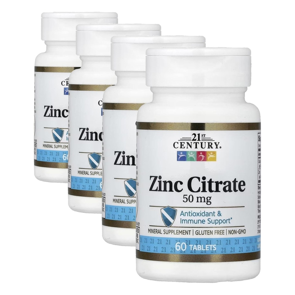 21st Century Healthcare Zink Citrate tabletter 50mg, 60 greve (Pack of 4)