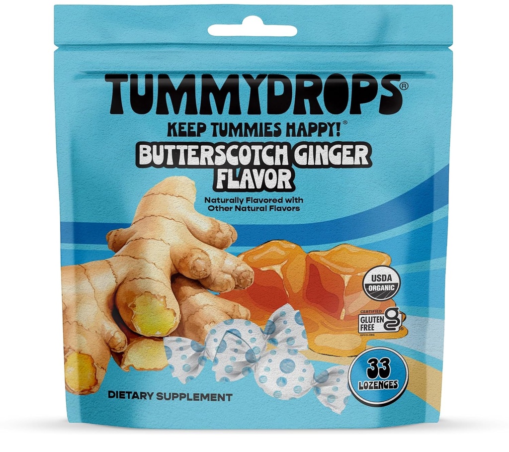 USDA Organic Butterscotch Inkivääri Makutipat, Gluteeniton & Vegan, 33 Organic Ginger Lozenges