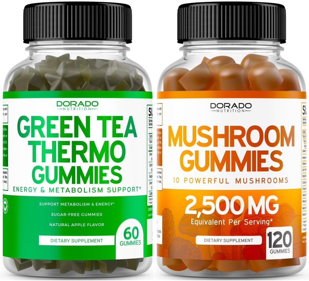 Sieni 10 in 1 Blend (120 Gummies) Focus & Brain Sieni täydentää ja vihreä Tea Fat Burner laihtuminen (60 Count) Ruokahalua Suppressantti laihtuminen täydentää miesten & naisten - Vegan & Made in USA