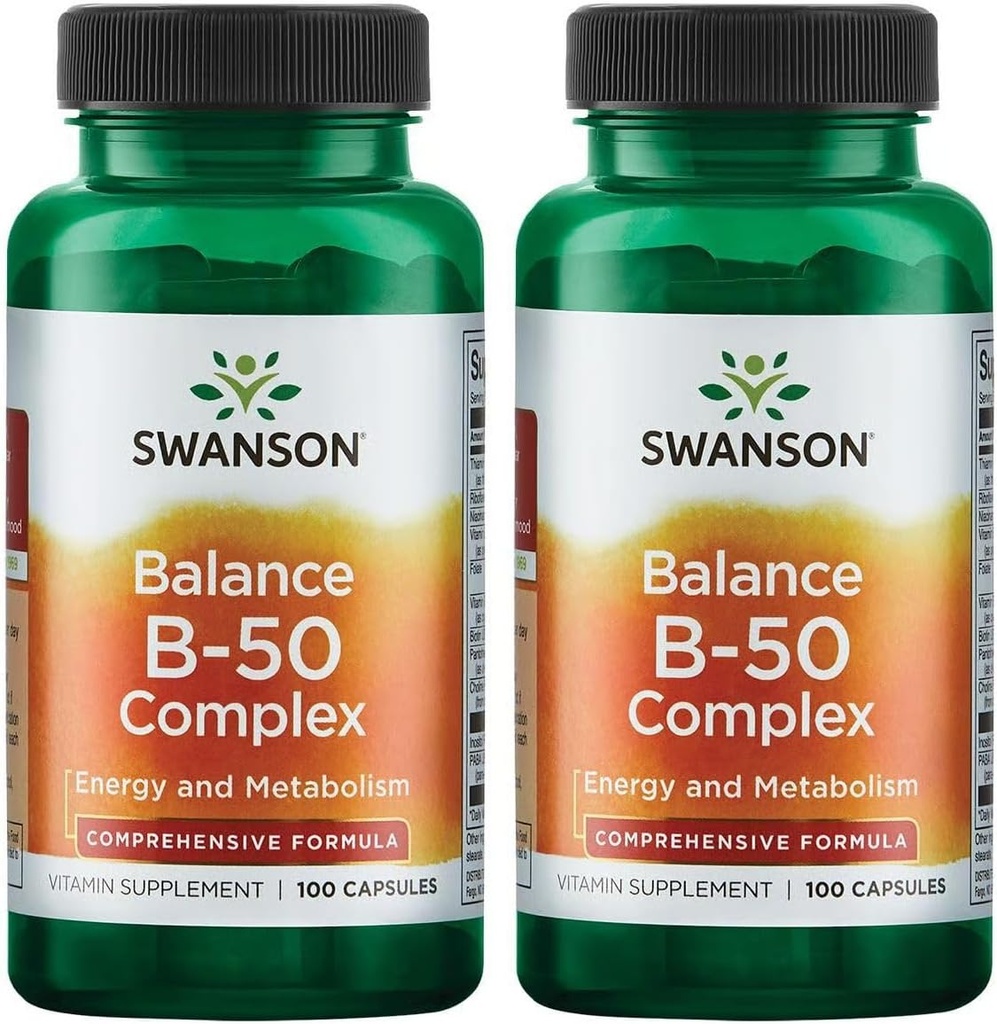 Swanson B-50 Complex - vitamiini täydentää edistää energiaa ja aineenvaihduntaa tuki - voi tukea sydämen terveys ja muisti - (100 kapselia) (2 pakkaus)