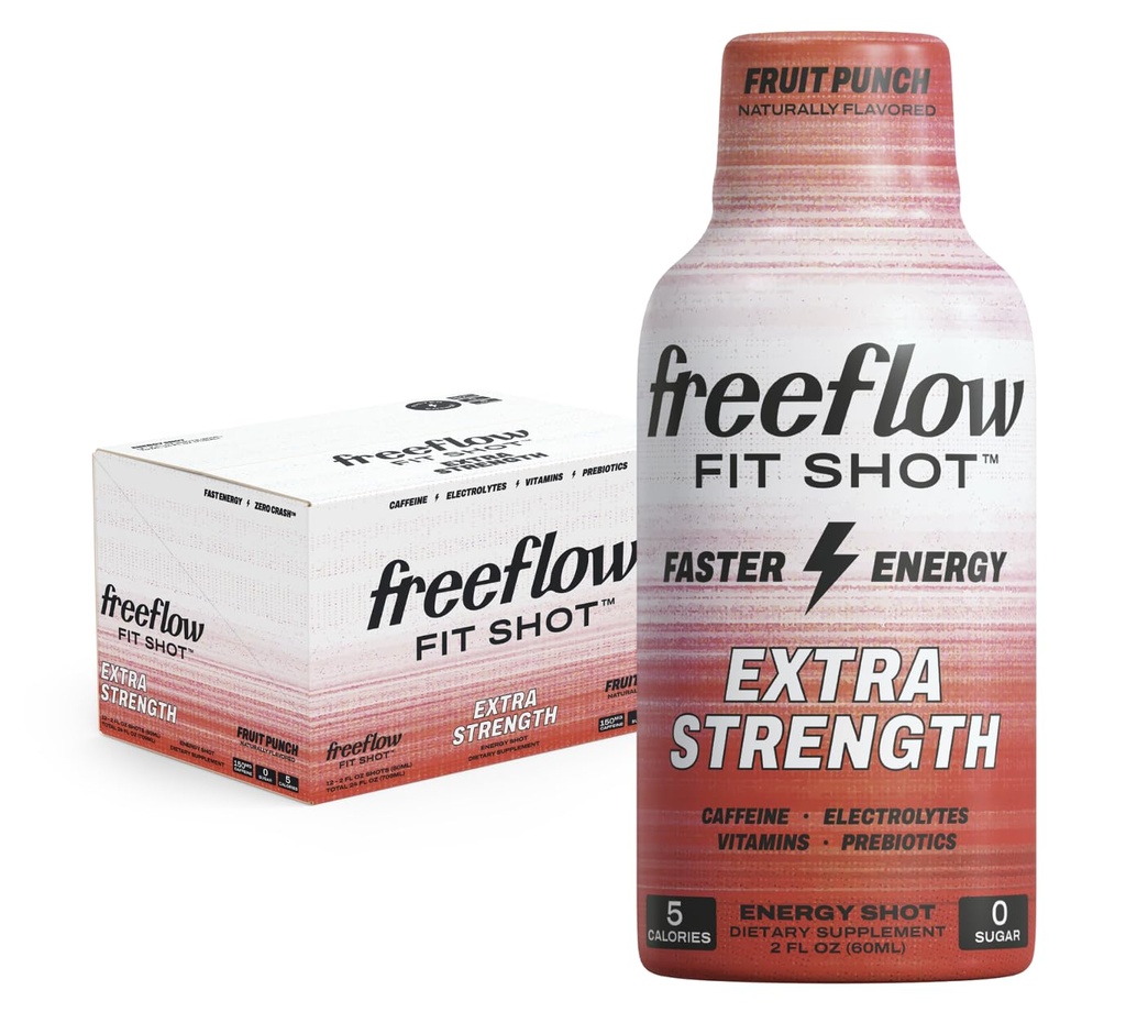 Freeflow Fit, Extra Strength Energy Shot, Fruit Punch (2 Ounce Shot, pakkaus 12) - 150mg kofeiini Per Shot, Zero Calorie, nolla sokeri...