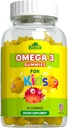 ALFA VITAMINS Omega 3 Lapset Gummies, Tukee aivojen kehitystä, Heart Health & Vision, Helppo pureskella, Omega 3 täydennysosa lapsille, Orange maku, Ei kalamaista makua, 3 Gummies päivittäin, 60 Gummies