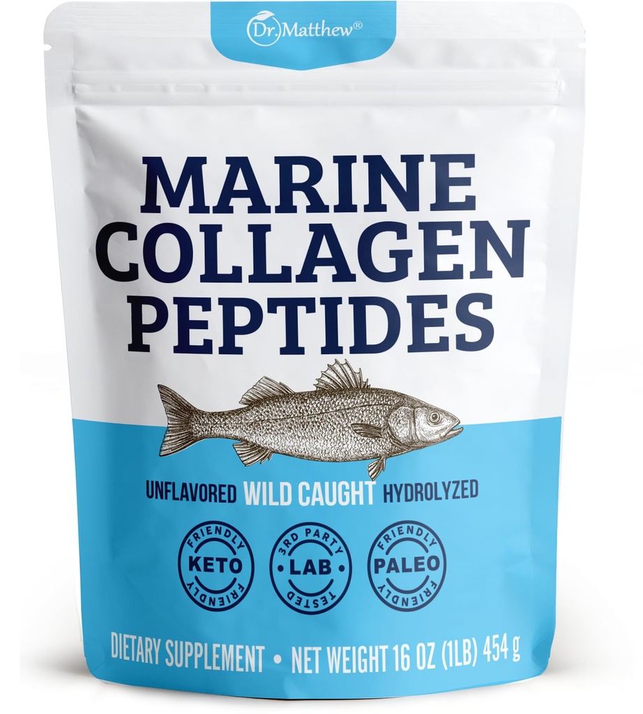 Tri. Matthew Marine Collagen Peptides Powder of Hydrolysed Wild Caught Fish Protein - Hair & Beauty Supplements for Women & Men