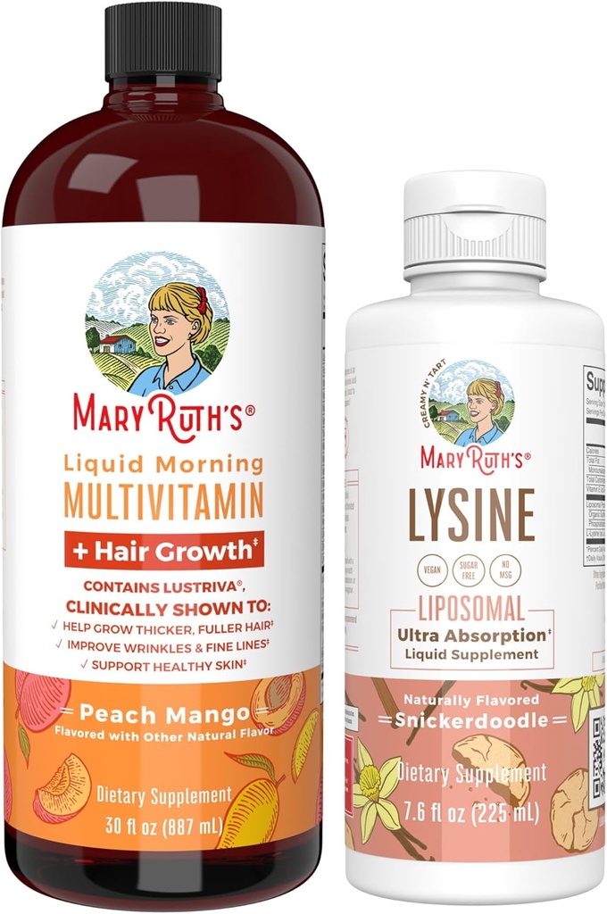 MaryRuth Organics Lysine Liposomal (Snickerdoodle) & Multivitamiini Liquid + hiusten kasvu ... Clean Label Project Varmennettu® ...