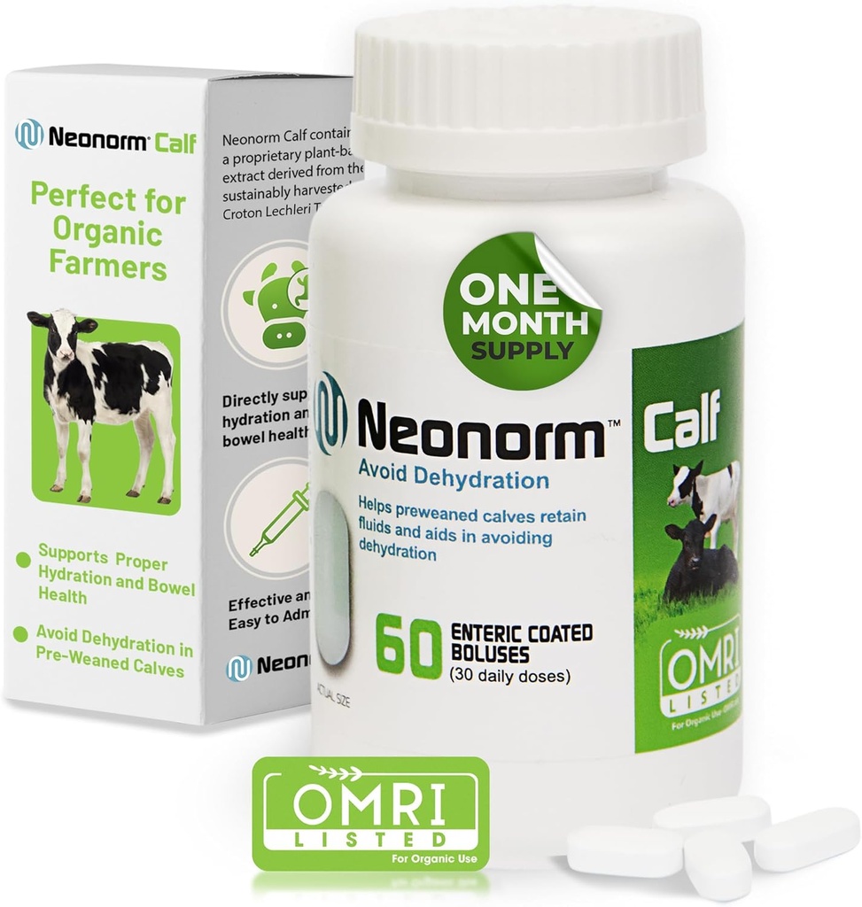 Jaguar Animal Health Neonorm Vasikka - Eneerinen päällystetty Supplement Boluss for kunnollinen Hydration & Bowel Health - Plant-Baseed Product for Pre-Weaned Calves (60 Count)