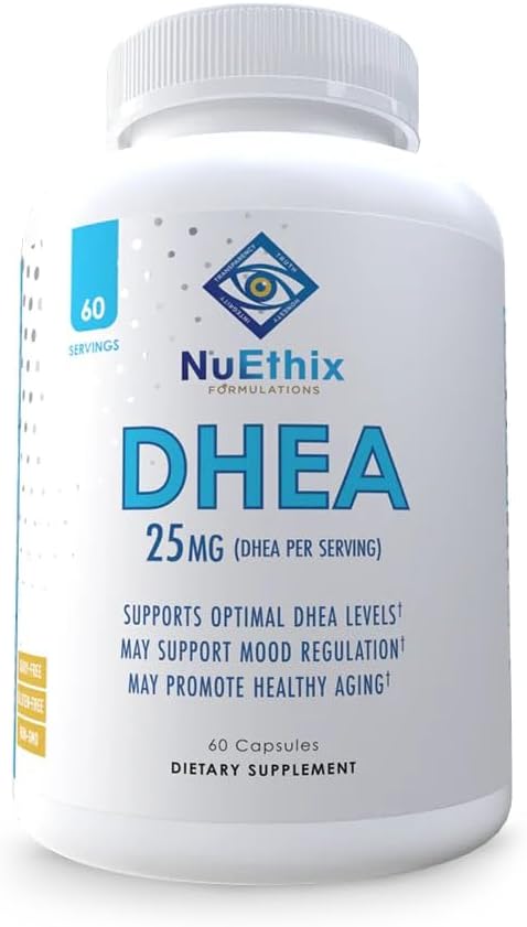 NuEthix Formulations DHEA 25mg Supplement for Women & Men, Sisältää Greippiuute, Parannettu DHEA Hormoni tuki, parannettu Bio-Saatavuus, Sokeriton, Gluteeniton, Ei GMO, 60 tarjoilua