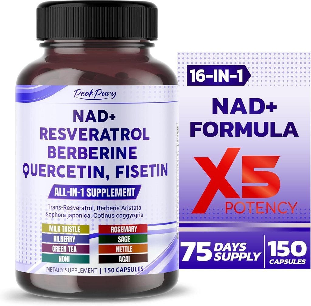 NAD+ Trans- Resveratrol Berberine Quercetin Fisetin Milk Thistle - Made in USA