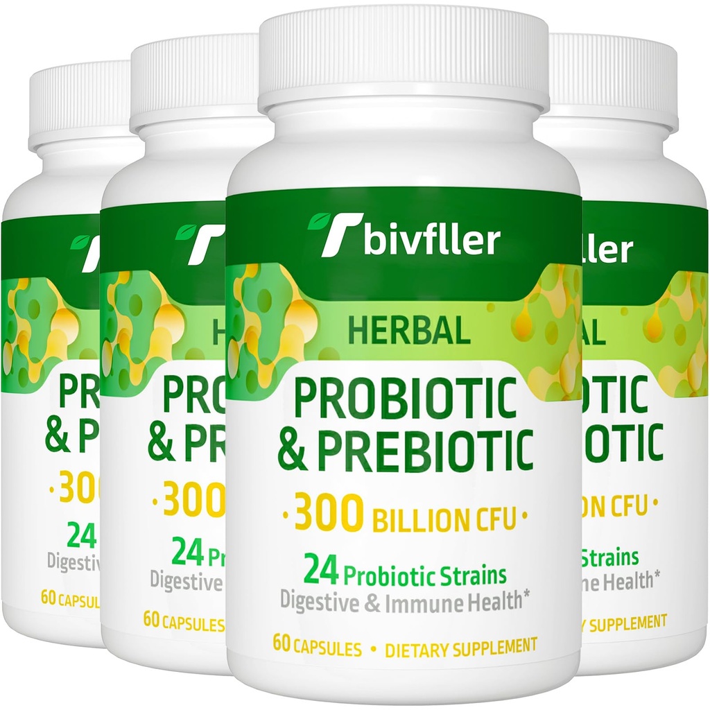 Probiotika för kvinnor män- 300 miljarder CFU, 24 Strains Probiotic + 15 Organiska örter Prebiotika Blend, Pre och Probiotika, för Digestive Health, Immune & Gut, Diarrhea, Bloating, Vegan, 8 månaders leverans