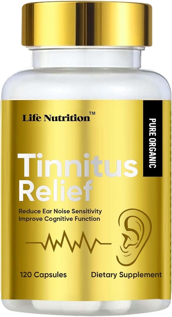 Life Nutrition 1200MG Tinnitus Relief för Ringing Ears, OTC Flavonoid Ear Health Vitaminer,Bioflavonoider & Vitamin C,120 Caplets