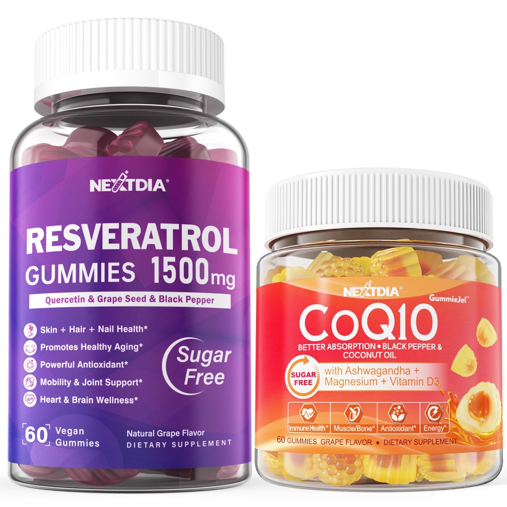 Sokeriton Resveratrol Gummies 1500 mg + CoQ10 200mg 100mg Täytetty Gummies magnesium Tuki Terve ikääntyminen ja pitkäikäisyys