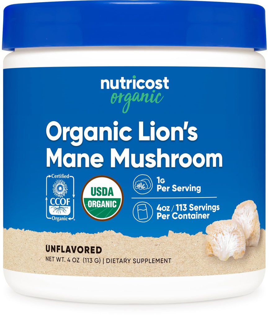 Nutricost Organic Lion's Mane Mushroom Powder 4oz - Sertifioitu USDA Organic
