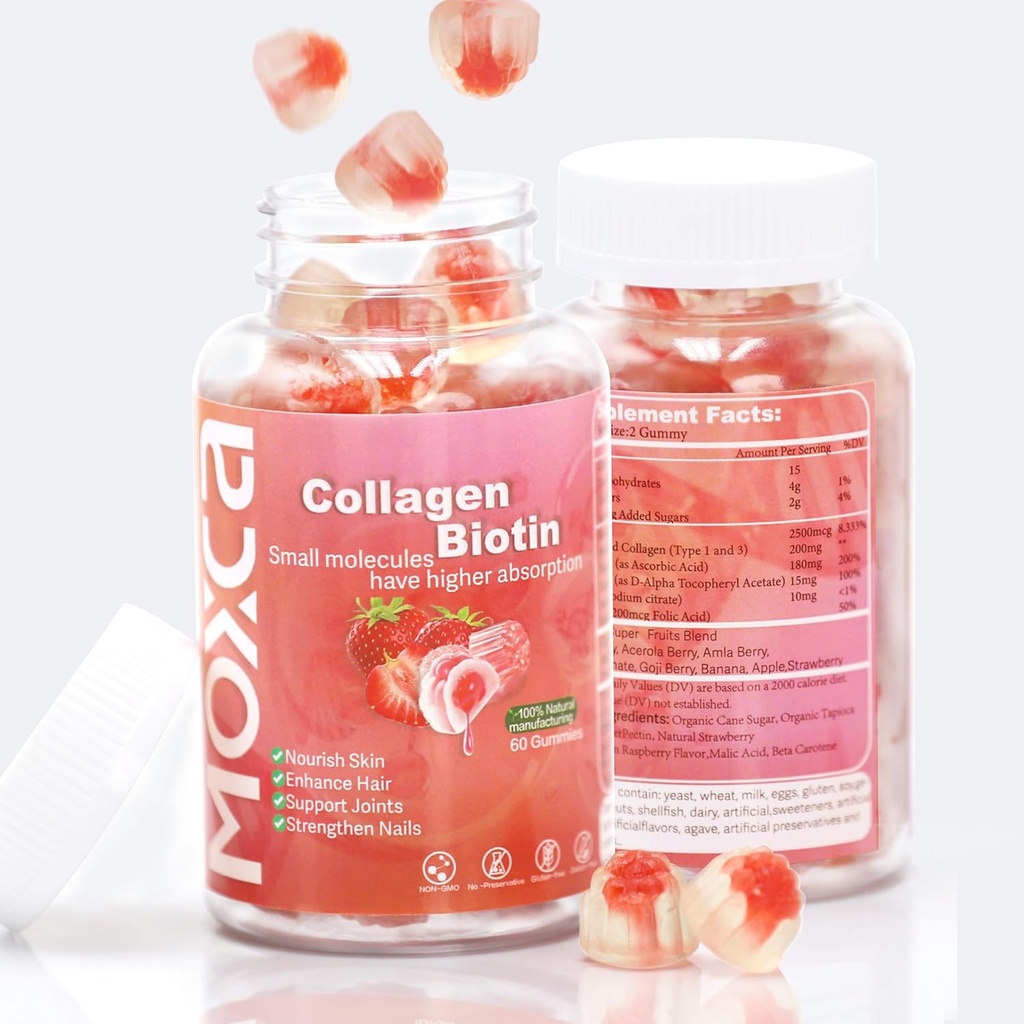 Collagen Gummies - 60 Count,Hydrolyzed Collagen Tyyppi 1 & 3, Vitamin C E naisten miesten Terve iho hiukset nivelet tuki, ei-GMO,Gluteeniton,Gluteeniton,Gelatiinivapaa (120 kreivit)