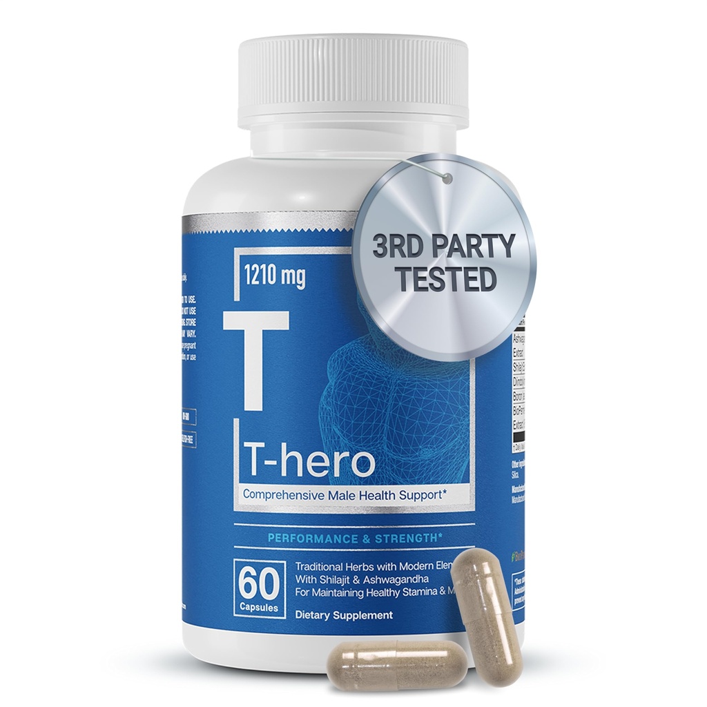 Essential Elements T-Hero - Päivittäinen testosteroni tuki miehille - edistää Vitality & Drive - Ashwagandha, Shilajit, Boron, DIM - 60 Count - 30 Tarjoilut