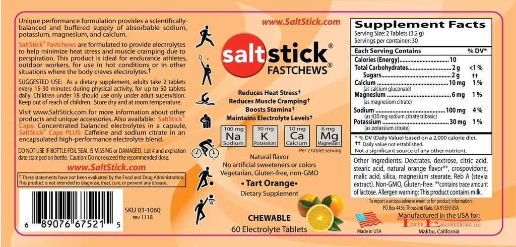 SaltStick FASTCHEWS 60-Count Bottle, Bundle ja Travel Pack 10 Count - Tart Orange