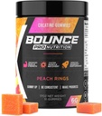 Bounce Pro Creatiini Monohydraatti Gummies for Men & Women, Low Calorie, 6G Creatiini per Serving, Vegan, Anti-Melting, Gluteeniton, ei-GMO, 2g Creatiini per Gummy (51ct, persikkarenkaat)