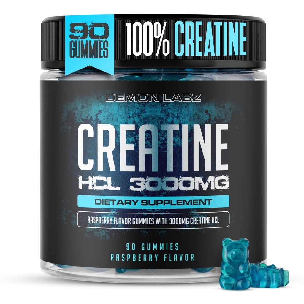 Creatine HCL 3000mg Per Serving - Vadelma maku - Vegan Gummies (90 Count (Pakki 1), Vadelma)