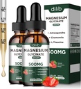 Magnesium Glycinate Liquid Drops Supplement, med Magnesium Glycinate 500mg Ashwagandha, L - Theanine, Chamomile -Support Stress Relief, Bone, Muscle, Mood Strawberry Flavor 2Pack