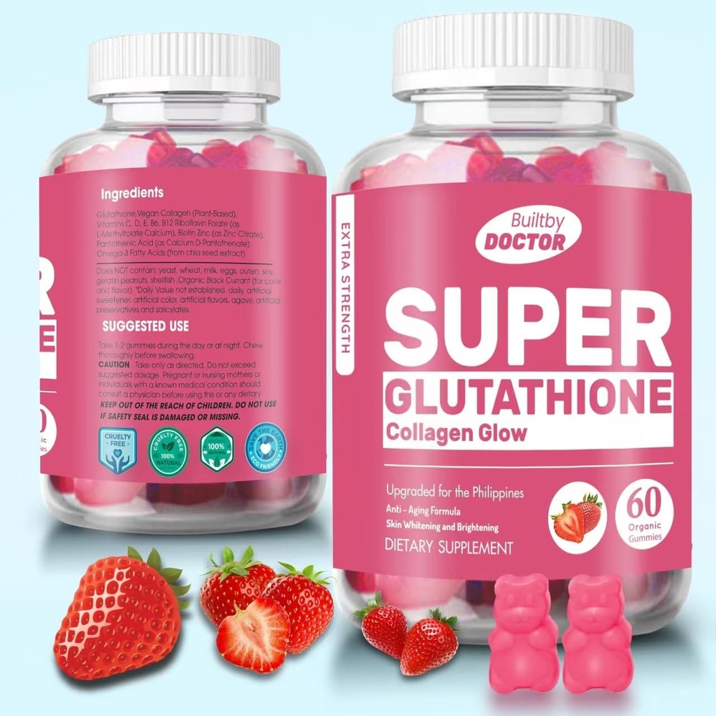 Super glutatione Collagen Glow Gummies, Glutatione ihonhoito - ihon kirkasnus - Gummies Collagen - anti-aging L- glutatione - Marine Collagen & Vitamiinit