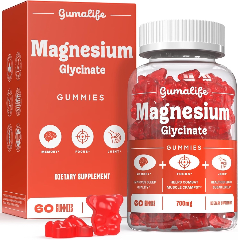 Gumalife 700 mg Magnesium Glycinate Gummies Lisätä rentoutumista, Tarjoaa sokeriton sekoitus hyödyllisiä ravintoaineita. Jokaisessa laatikossa on 60 kreiviä (60 kreiviä, Boysenberry)