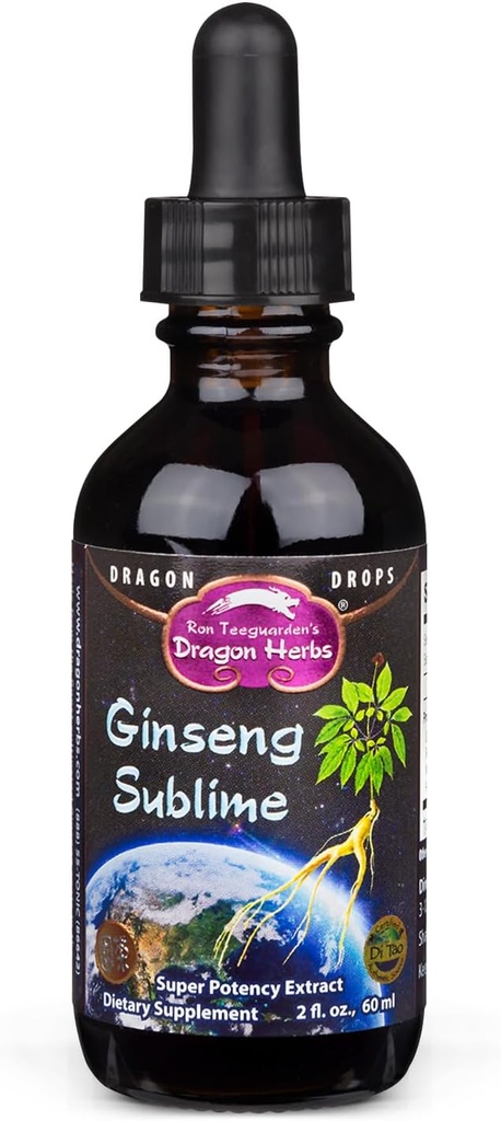 Dragon Herbs Ginseng Sublime Drops | All Natural Extract Supplement för att stödja energi, stress, fokus, hud, uthållighet, lungor, immun hälsa | Amerikanska, röda och vita Ginseng | 2 fl. oz