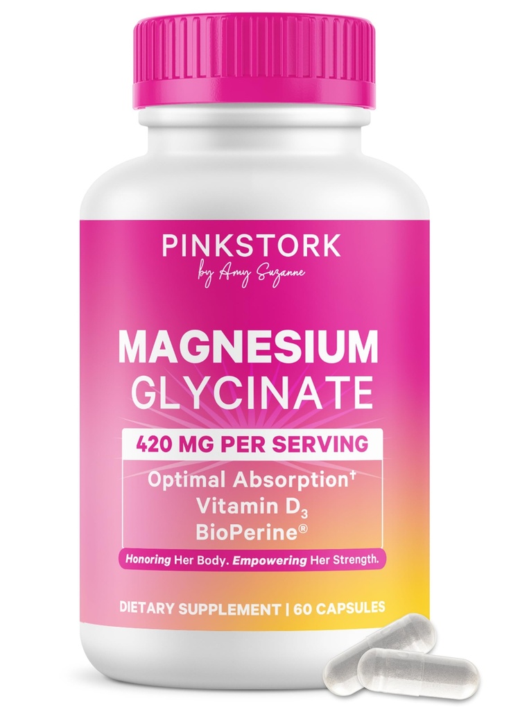 Vaaleanpunainen Stork Magnesium Glycinate kanssa D-vitamiini - Magnesium täydentää naisten tukea luonnollinen rauhallisuus, mieliala, ja uni - Hormoni Balance naisille - 60 kapselia, 1 kuukausi tarjonta