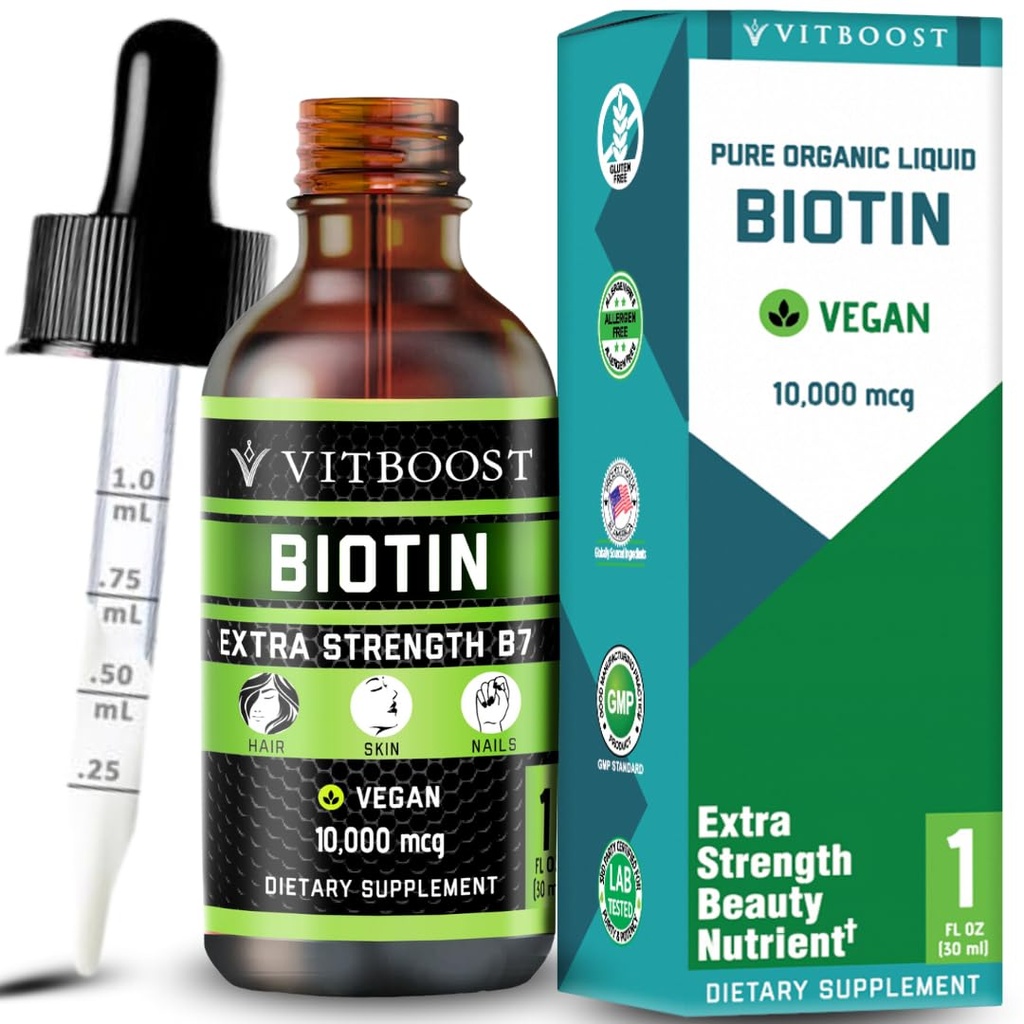 Ekstra vahvuus 10 000 mcg Biotin Liquid Drops kanssa Organic Berry Flavor ... 60 tarjoiluja... Vegaani Formula tukea hiusten kasvua, vahvat kynnet, terve iho... EI keinotekoisia säilöntäaineita