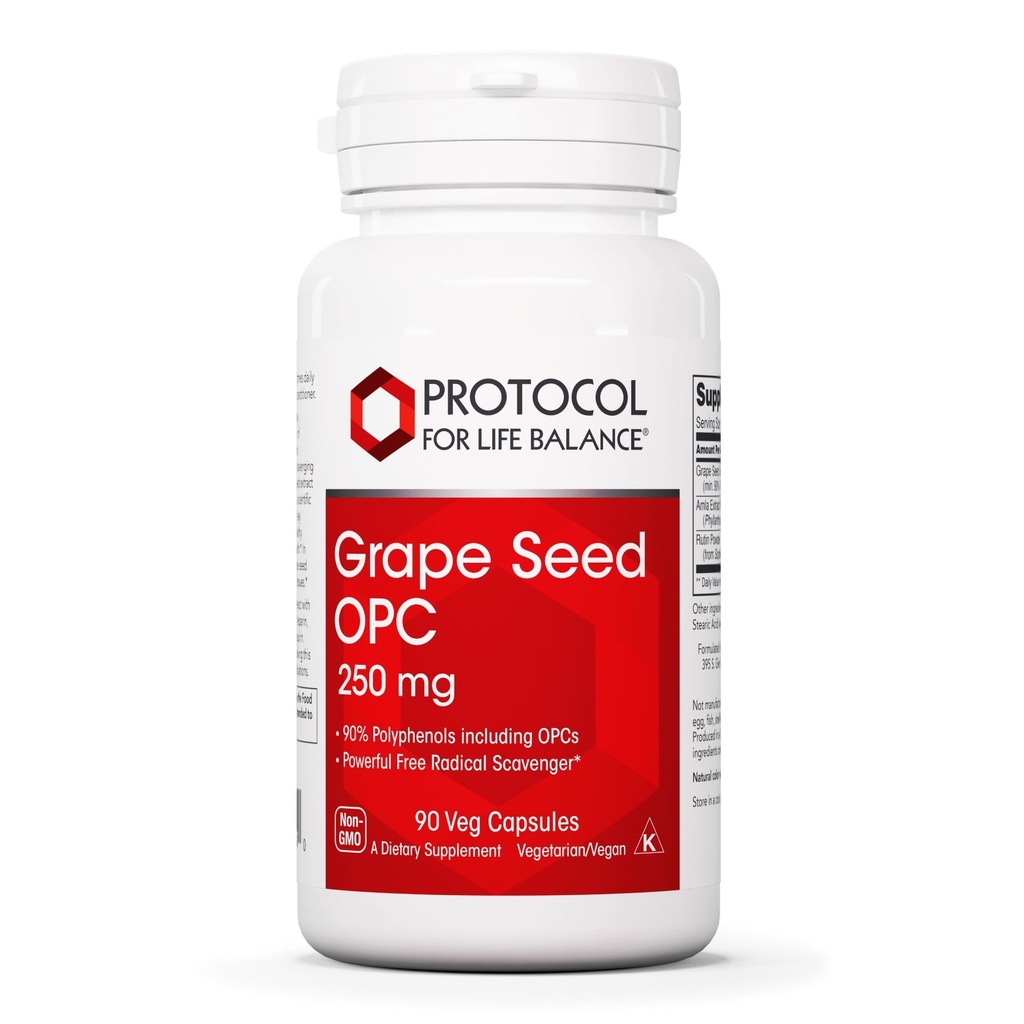 PROTOCOL FOR LIFE BALANCE Grape Seed OPC - 250mg - 90% polyfenoler - med Rutin & Amla Fruit Extract - Grape Seed Capsule - Non-GMO & Kosher - 90 Veg Caps