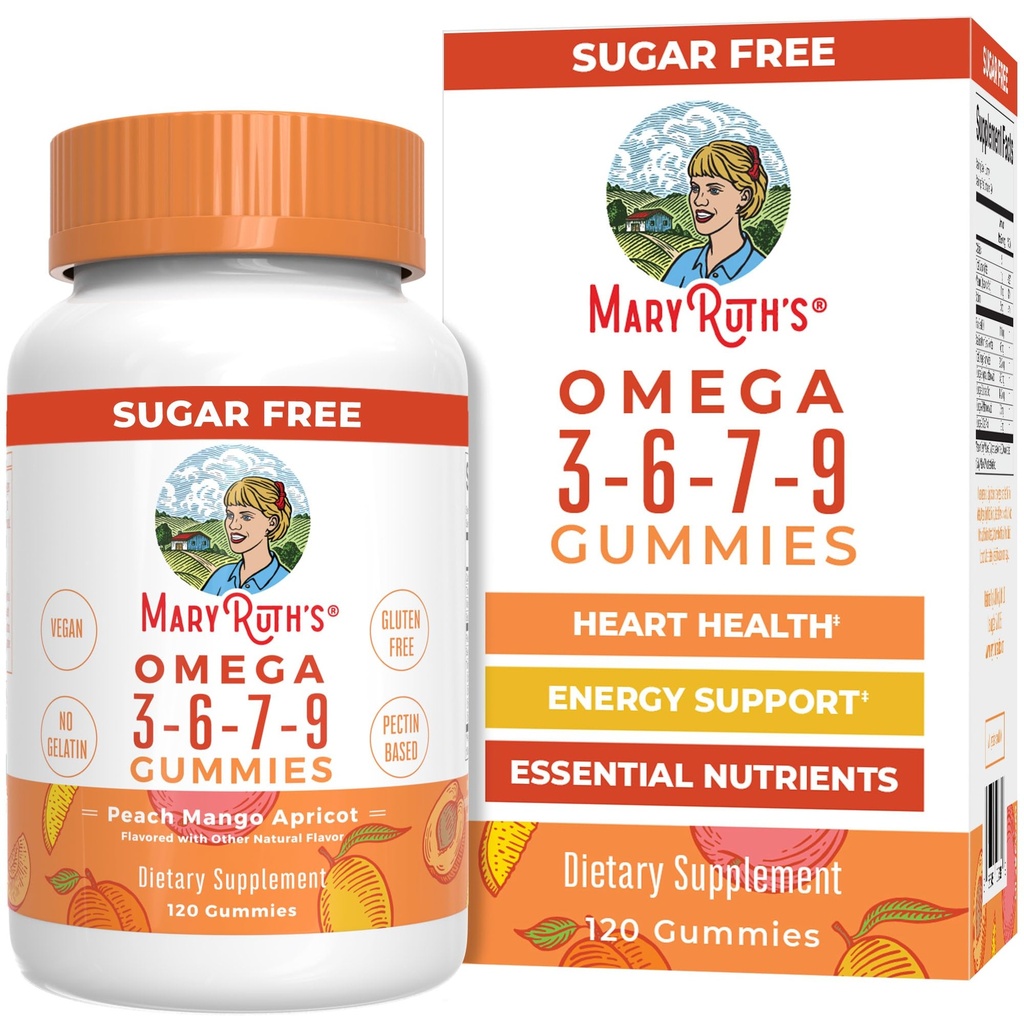 MaryRuth Organics Vegan Omega 3 6 7 9 Gummies | Upp till 4 månaders leverans | Omega 3 Supplement med linfröolja | Omega 3 Gummies | No Fish Taste | Non-GMO | 120 greve