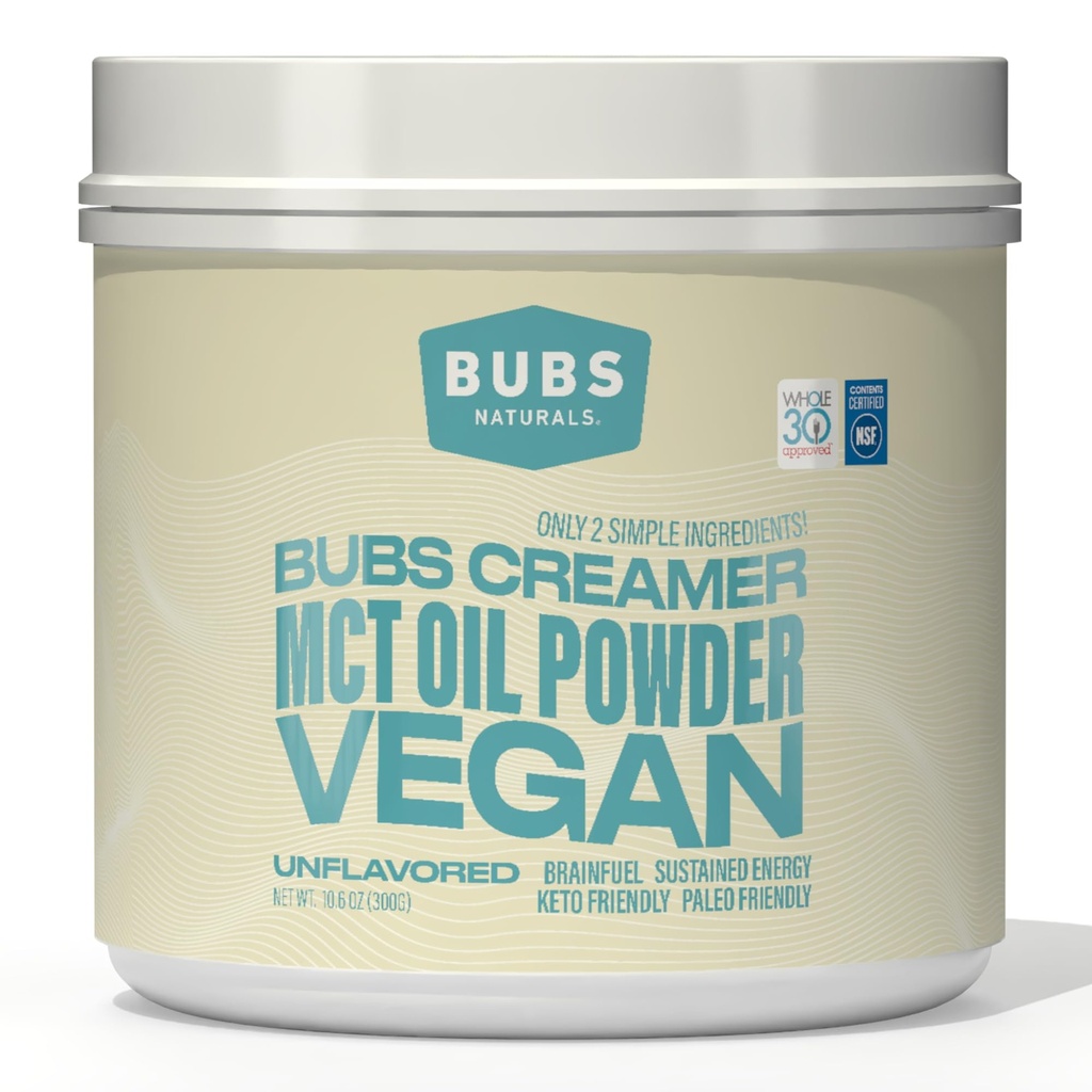 BUBS Naturals MCT Oil Powder - Premium MCT Oil & Keto Coffee Creamer - Vegan & Paleo Friendly - Terve Kookosrasvat + Low Carb - Dairy-free Energy Source for Shakes, Smoothies & Baking (10.6 oz)