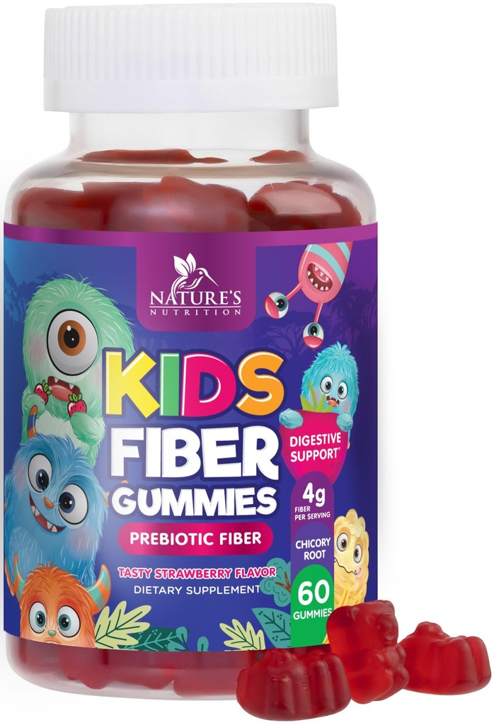 Kuitu Gummies lapsille, Päivittäinen 4g Gummy Fiber Supplement, Prebiootti Ruoansulatusterveys tuki - luonnon kasvi perustuu liukoinen kuitu, tukee Säännöllisyys ja digestio lapsille ei-GMO - 60 Gummies