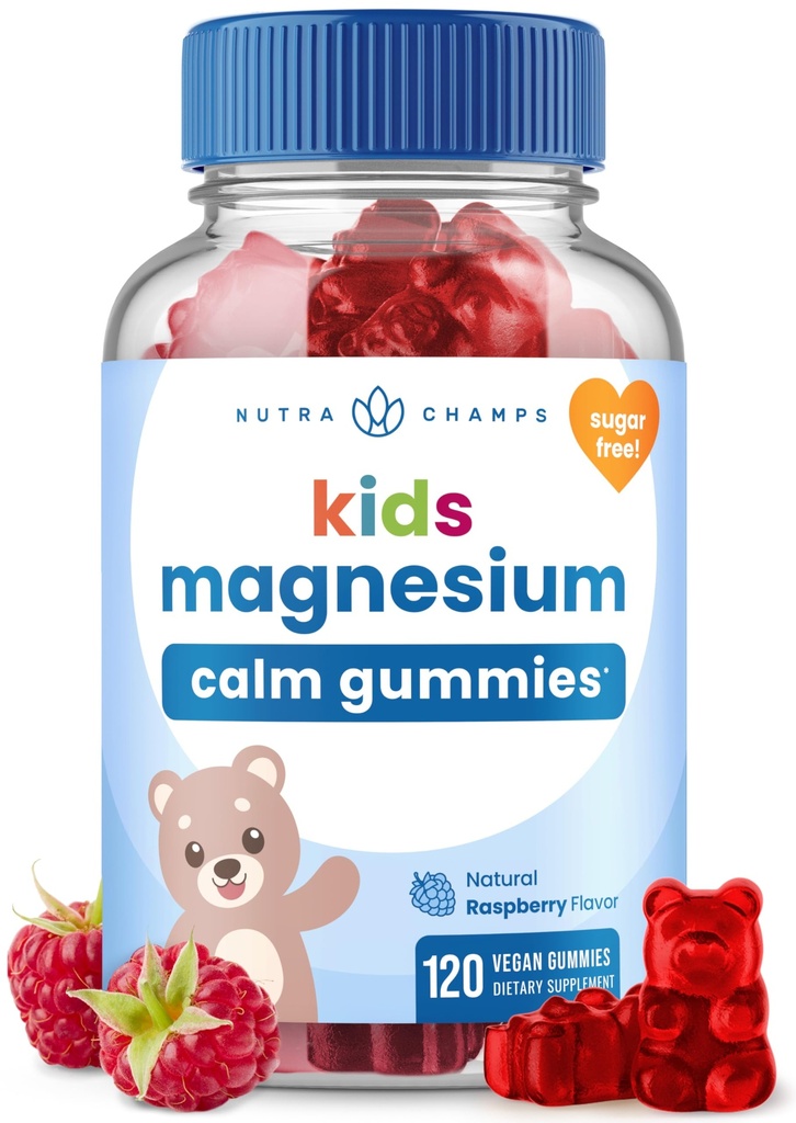 NutraChamps 120 Lapset Magnesium Gummies - Sokeriton rauhallinen Magnesium Gummies lapsille - 4 kuukauden tarjonta - Tukee Bone Health, uni - Magnesium Citrate lapsille täydentää