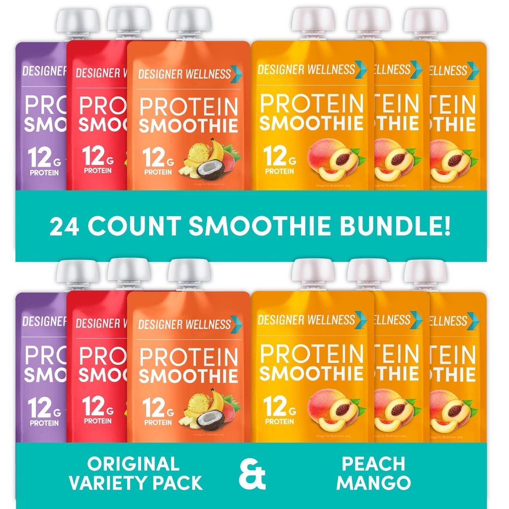 Suunnittelija Hyvinvointi Proteiini Smoothies Origignal Variety Pack ja Peach Mango Bundle