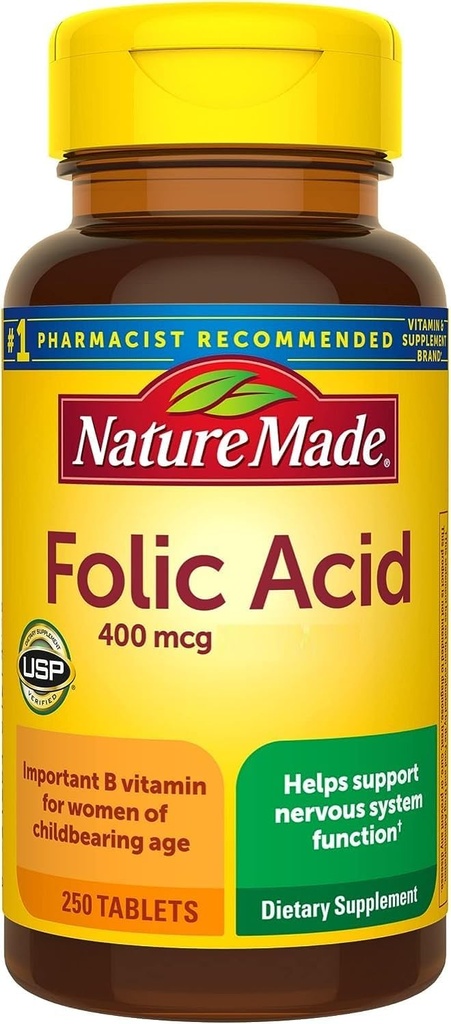 Nature Made Folic Acid 400 mcg tabletter, 250 tabletter