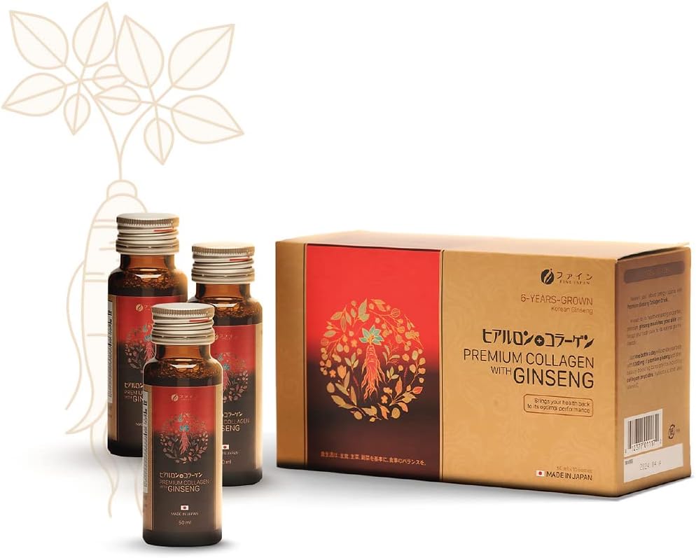FINE JAPAN Premium Collagen & Ginseng Liquid Supplement for Terve ikääntyminen - Vegan, Hydraavat anti-aging seerumi, Kollageeni täydentää Peptides Powder Subsitute - Anti ryppyjä neste kollageeni naisille